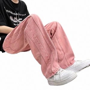 Street Vibe Style Jeans Pantalones rectos sueltos para hombres Marca de moda Pantalones anchos holgados americanos Pantalones vaqueros rosados ​​Primavera y otoño w4XL #