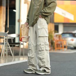 Street White Multi-Pocket Salopes Mens Harajuku Style Loose Casual Pantal