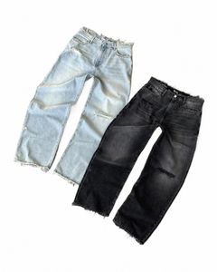 Street Y2K Jeans noirs rétro broderie droite Baggy Jeans Harajuku Hip Hop Fi gothique déchiré grand pantalon en jean taille haute u9W9 #