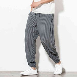 Streetwear Baggy pantalons décontractés mâle rayé pantalons de survêtement sarouel hommes Style coréen 2020 nouveau Fitness coton pantalon hommes 5XL G0104