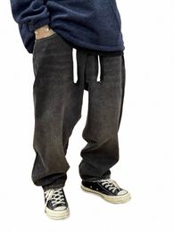 streetwear baggy jeans hombres ropa coreana fi denim pantalones cargo harajuku casual de alta calidad hip hop pantalones negros masculino q3ay #
