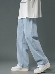 Streetwear Baggy Jeans Mannen Koreaanse Mode Losse Rechte Wijde Pijpen Broek Mannelijke Merk Kleding Zwart Licht Blauw Wit 3XL 240113