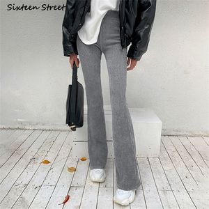 Streetwear Bell Bodem Broek Vrouw Grijze Corduroy Hoge getailleerde Flare Broek Vrouwelijke Koreaanse kleding Lente Y2K Bottom Vrouwelijke Broek Q0801