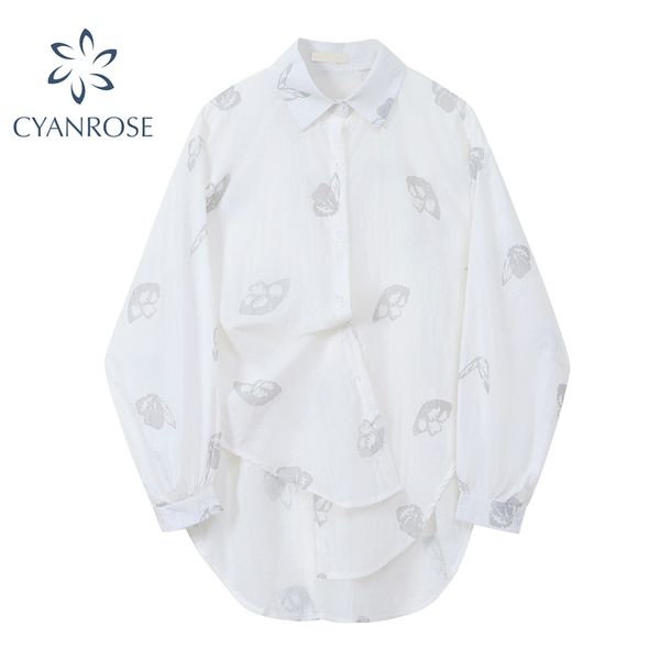 Streetwear mariposa estampado blanco negro blusas Tops 3M estampado reflectante Harajuku moda manga larga cárdigan camisas mujer 210417