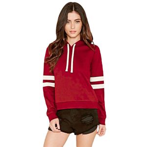 Streetwear Casual Sweatshirts Dames Gestreepte Lange Mouw Hoodies Hooded Sport Slanke Pullover Dame Dame White Wine Red Black Tops Vrouw 210507