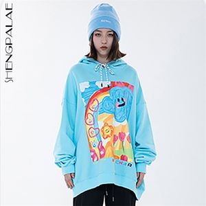 Streetwear jas dames lente hiphop cartoon groot formaat rits lange mouw hooded sweatshirt vrouw 5B254 210427