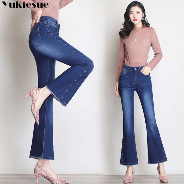 Streetwear Denim Blue Bouton Fly Loose Wide Leg Jeans Femmes Taille Haute Vintage Femme Femme Flare Pantalon 210608