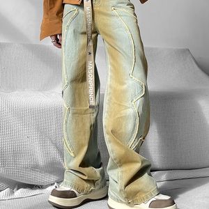 Streetwear Patchwork Patchwork Jeans baggy pour hommes Y2K Vintage Raw Edge Brodery Denim Pantalons Femmes Lignetes Straight Wide Jamn 231220