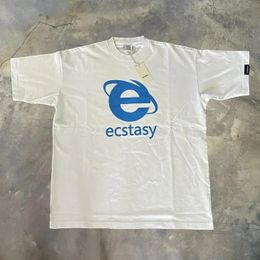 Streetwear Ecstasy T-shirt Y2K Mens Harajuku White T-shirt Lettre imprime surdimensionné surdimension