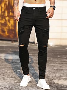 Streetwear Fashion Black Ripped Skinny Jeans Men Slim Hip Hop Denim Traflers Spring Casual Jeans For Men Jogging Jean Homme 240328