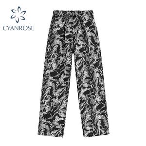 Streetwear moda Chic pantalones largos de pierna ancha o pantalones de mujer novedad de verano de cintura alta sueltos rectos Harajuku botones femeninos 210417