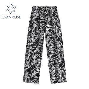 Streetwear mode chic breed been lange broek of broek vrouwen zomer hoge taille losse rechte harajuku buttom vrouw 210515