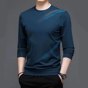 Streetwear mode hommes à manches longues t-shirt printemps automne basique affaires vêtements masculins Jersey coréen fond lâche décontracté hauts 240130