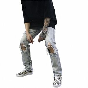 Streetwear Fi Zwart Gescheurde Jeans Mannen Skinny Slim Fit Blauw Hip Hop Denim Broek Casual Jeans voor Mannen Jogging jean homme 42BS #