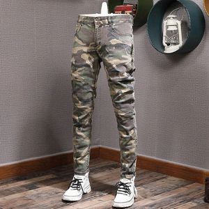 Streetwear Fi Mannen Jeans Elastische Camoue Broek Gesplitst Designer Jeans Mannen Multi Zakken Hip Hop Cargo Broek w44F #