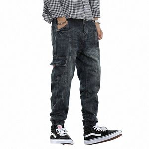 Streetwear Fi hommes jean coupe ample rétro bleu épissé concepteur décontracté Denim Cargo pantalon Hombre Hip Hop imprimé jean hommes w942 #