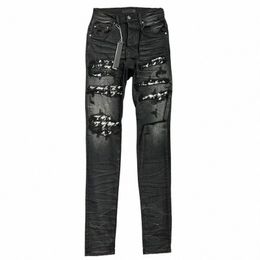 Streetwear Fi Jeans pour hommes Ripped Sequin Design Slim Denim Pantalon Hiphop Style Mâle Stretch Ripped Crayon Pantalon pour hommes X97j #