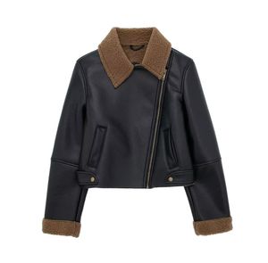 streetwear fleece motorjassen voor dames 2023 winter dikke ritssluiting chique jassen dames zwart pu nieuwe jas