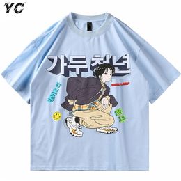 Streetwear Harajuku T-shirt Mannelijke Hip Hop Cartoon Koreaanse Print Mannen T-shirt Mode Katoen Casual Zomer Korte Mouw T-shirt 220708