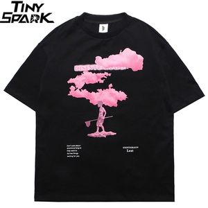 Streetwear Harajuku Tshirt Rose Nuage Hip Hop T-shirt Hommes Été À Manches Courtes T-Shirt Coton Mode Hauts Noirs T-shirts HipHop 220323