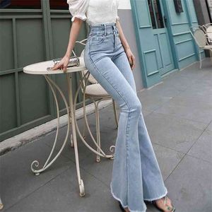 Streetwear High Wasit Flare Jean Vintage Stretch Denim Skinny Wide Leg Broek Plus Size Dames Dames Broek Mujer 210809