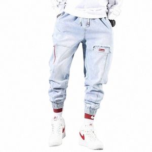 Streetwear Hip Hop Cargo Pants Jeans pour hommes Pantalons élastiques Baggy Harem Pantalons de sport pour hommes Joggers Korean Fi Ankle Banded Denim 19qs #
