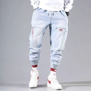 Streetwear Hip Hop Cargo Pants heren jeans elastische flodderige harembroek mannelijke sport joggers Koreaanse mode -enkel ingeband