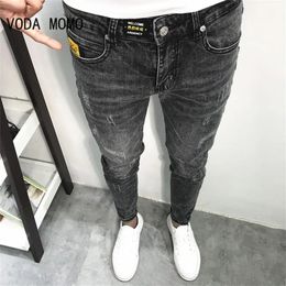 Streetwear Hip Hop homme très maigre déchiré Stretch Denim jean pantalon coupe ajustée noir blanc bleu foncé clair 240104