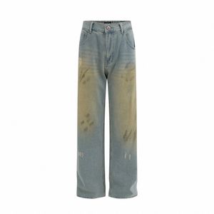 Streetwear Gat Gescheurd Wed Blue Jeans voor Mannen Rechte Verzwakte Vintage Baggy Denim Broek Pantales Hombre Oversize Cargos U88e #