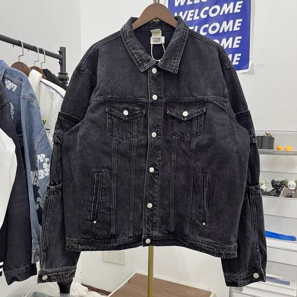 Veste Streetwear en Denim noir délavé épais pour hommes