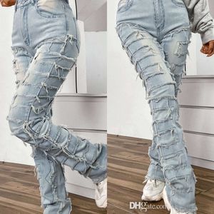 Streetwear Jeans Womens Geborduurde Kwastje Denim Broek Met Rechte Pijpen Mode INS Elastische Cargo Broek Y2k Broeken Outfits