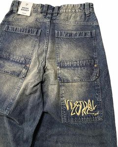 Streetwear Jeans Y2K Hip Hop Pocket Brief Geborduurde Vintage Blauwe Baggy Jeans Broek Heren Harajuku Hoge Taille Wijde Pijpen broek h9EZ #