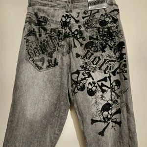 Streetwear Jeans Y2K Pantalon Harajuku Hip Hop Rétro Crâne Imprimé Baggy Hommes Punk Rock Gothique Taille Haute Pantalon Large 240202