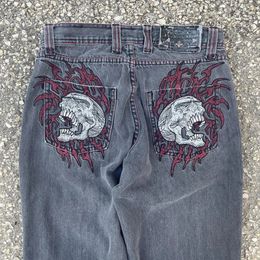 Streetwear Jeans Y2K Broek Retro Hip Hop Schedel Baggy Heren Punk Rock Harajuku Gothic Hoge Taille Wijde Pijpen Broek 240311 240320