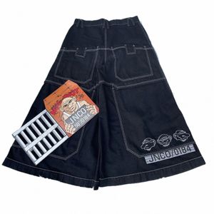 streetwear JNCO Baggy pantalones vaqueros de pierna ancha pantalones Y2K Hip Hop pantalones vaqueros de bolsillo pantalones negros para hombre para mujer Harajuku gótico pantalones de cintura alta 34cW #