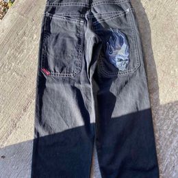 Streetwear JNCO Hip Hop rétro crâne graphique broderie Baggy jean Denim pantalon nouveau Haruku gothique taille haute large pantalon