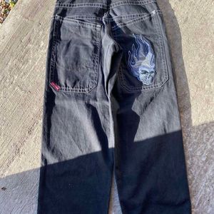 Ropa de calle JNCO Hip Hop Retro cráneo gráfico bordado pantalones vaqueros holgados pantalones vaqueros nuevo Haruku gótico pantalón ancho de cintura alta