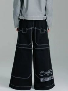 Streetwear jnco jeans masque y2k harajuku hip hop oversize poche jeans baggy pantalon noir gothique haute taille pantalon 240409