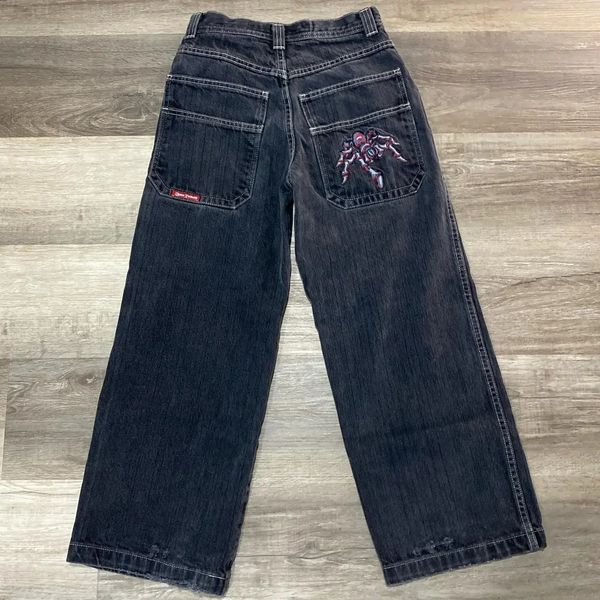 Streetwear JNCO Jeans Y2K Hombres Harajuku Hip Hop Bolsillos Araña Gráfico Baggy Jeans Retro Pantalones negros Goth Cintura alta Pantalón ancho 240115