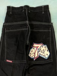 JNCO Jeans Y2K Heren Harajuku Hip Hop Lucky Dice Grafische Baggy Jeans Zwarte Broek Gothic Hoge Taille Brede Broek 240122