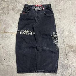 Streetwear jnco jeans y2k pantalon mens harajuku rétro hip hop graphique jeans baggy pantalon noir gothique haute taille pantalon large 240412