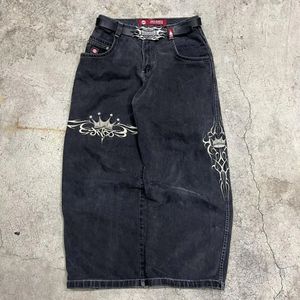 Streetwear JNCO Jeans Y2K Pantalon Hommes Harajuku Rétro Hip Hop Graphique Baggy Jeans Pantalon Noir Gothique Taille Haute Pantalon Large 240124