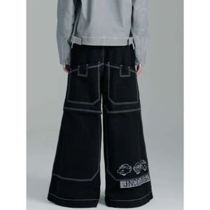 Streetwear JNCO hommes Haruku Hip Hop surdimensionné poche Baggy jean noir pantalon nouveau gothique taille haute pantalon large