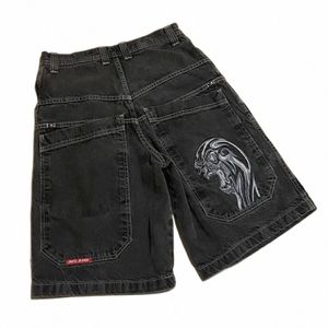 JNCO Shorts Y2K Broek Heren Hip Hop Retro Skelet Grafische Baggy Denim Gym Shorts Harajuku Gothic Mannen Basketbal Korte q1Kw #