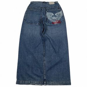 Streetwear JNCO Wijde Pijpen Jeans Mannen Y2K Hip Hop Harajuku Eagle Geborduurde Retro Denim Broek Casual Baggy Hoge Taille broek Nieuwe u0R8 #