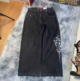 Streetwear jnco y2k hip hop dessin animé graphique imprimé vintage pantalon noir baggy hommes femmes pantalon de jambe large taille haute l1