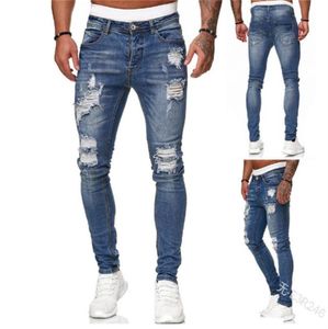 Streetwear Knee Ripped Skinny Jeans for Men Hip Hop Fashion Detracted Hole Couleur Couleur masculine Stretch Denim Trafle 20231141753
