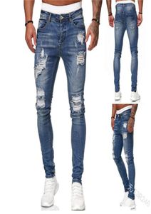 Streetwear Knee Ripped Skinny Jeans for Men Hip Hop Fashion Detracted Hole Couleur Couleur masculine Stretch Denim Tablers 20237324598