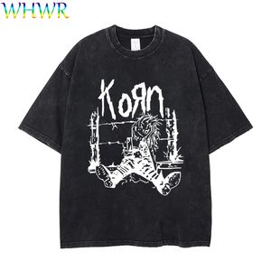 Streetwear Korn T-shirts Été Vintage T-shirts KORN Rock Band T-shirt Y2k Lavé Rétro Tshirt Hommes Femmes Lâche Coton T-shirts 240314