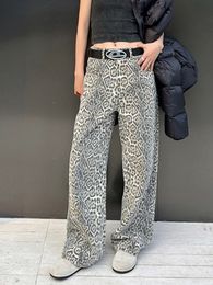 Estreadwear leopardo estampado y2k jeans para mujeres lujo de lujo retro relato llove coreano pierna ancha de pierna recta 240423
